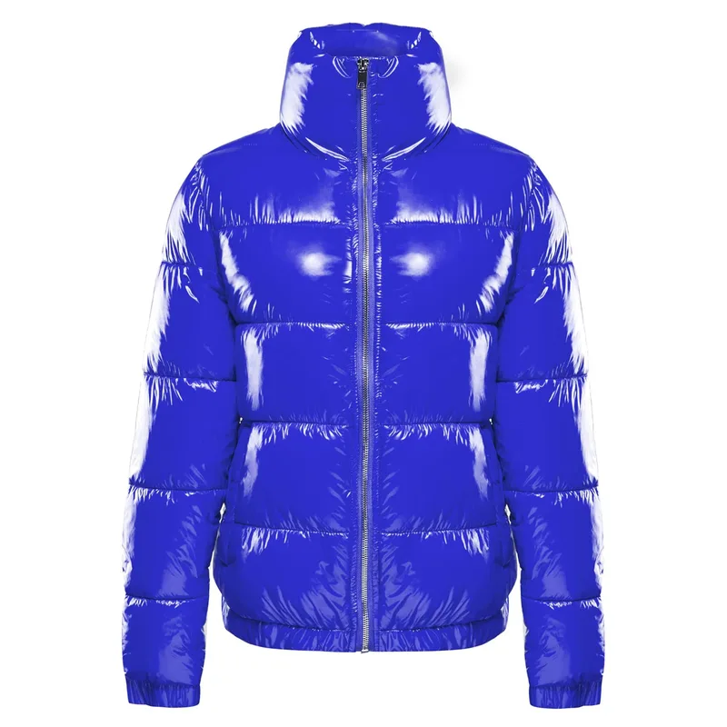 Women's Glossy Bubble Puffer Jacket — 4 Colourways — Royal Blue, front view