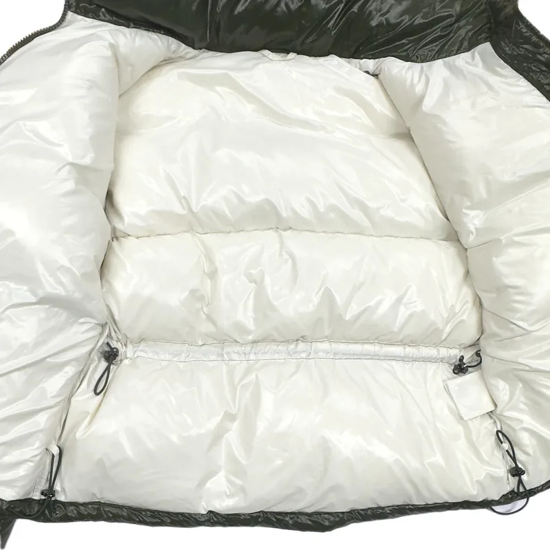 Women's Glossy Hooded Puffer Jacket — 2 Colourways — White, open front, lining view