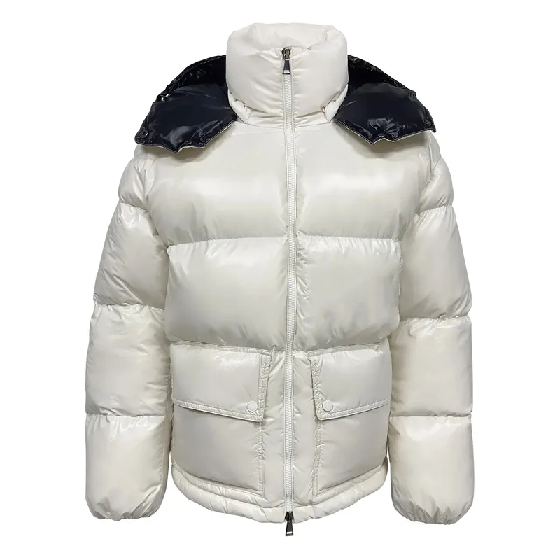 Women's Glossy Hooded Puffer Jacket — 2 Colourways — White, front view