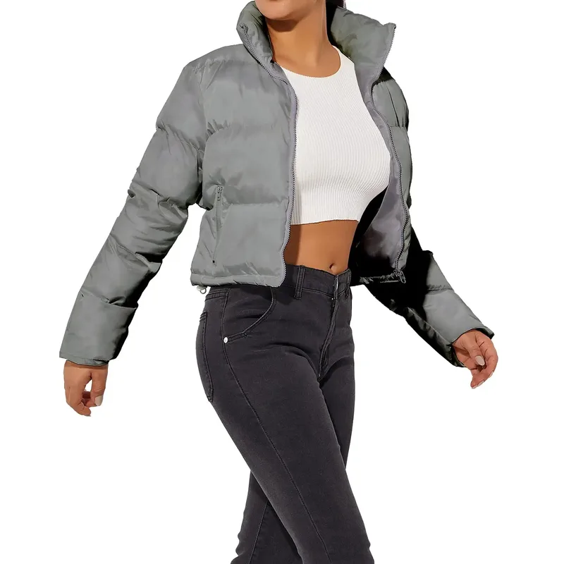 Women's Grey Cropped Puffer Jacket — 1 Colourway