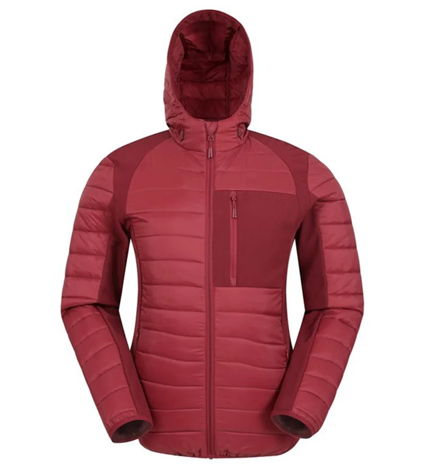 Women’s Hooded Hybrid Puffer Jacket — Red — Red, front view