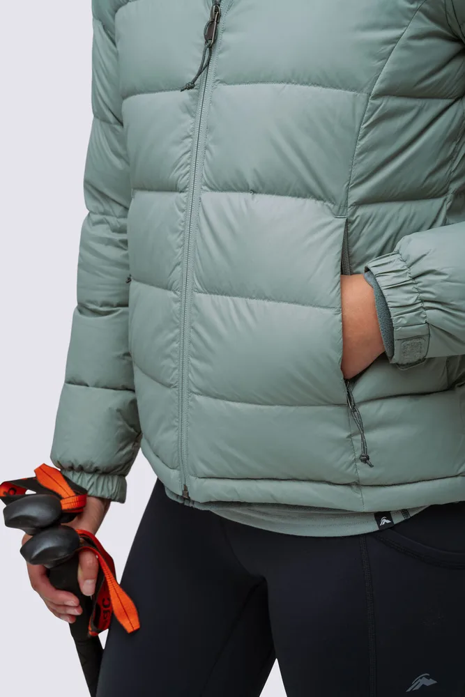 Women’s Hooded Insulated Jacket — Sage Grey — Sage Grey, torso and pocket detail