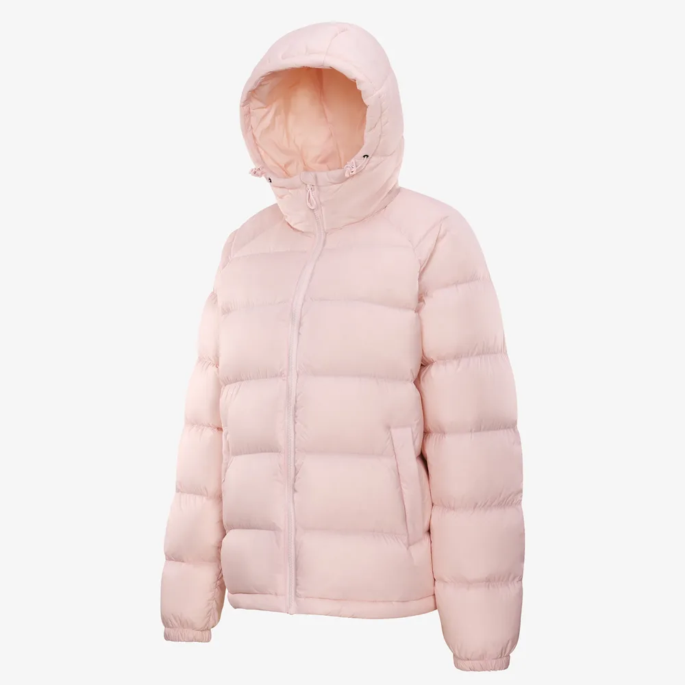 Women’s Hooded Puffer Jacket — 4 Colourways — Pink, front three-quarter view