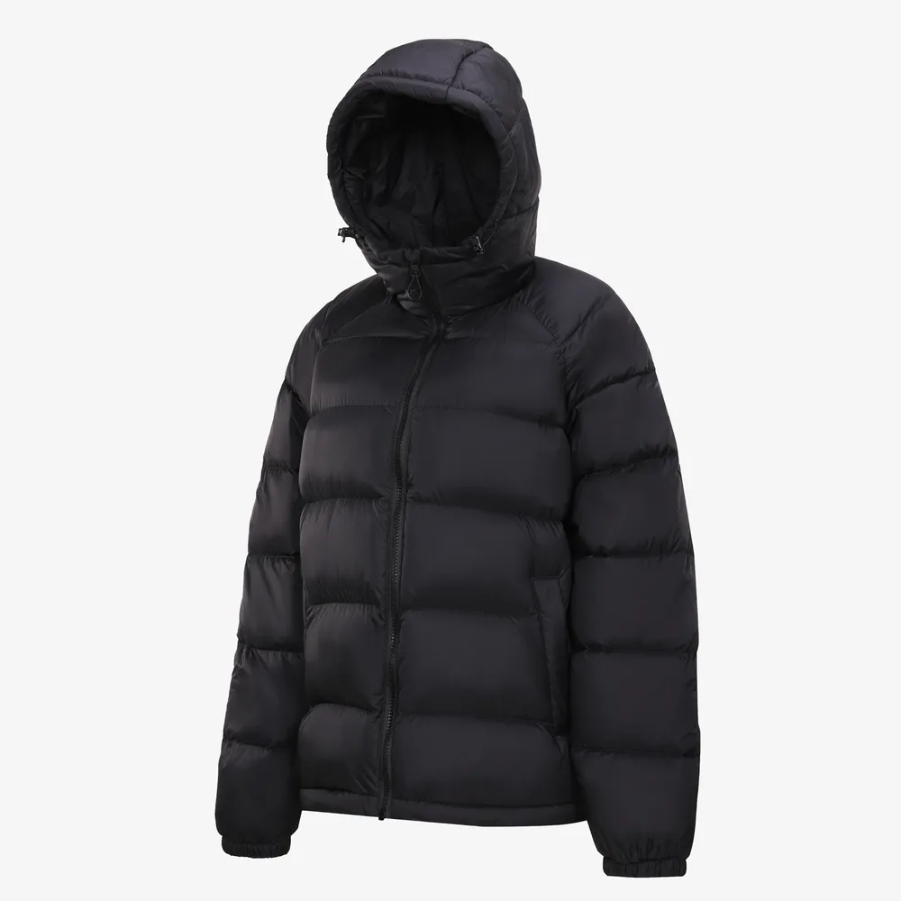 Women’s Hooded Puffer Jacket — 4 Colourways — Black, front three-quarter view