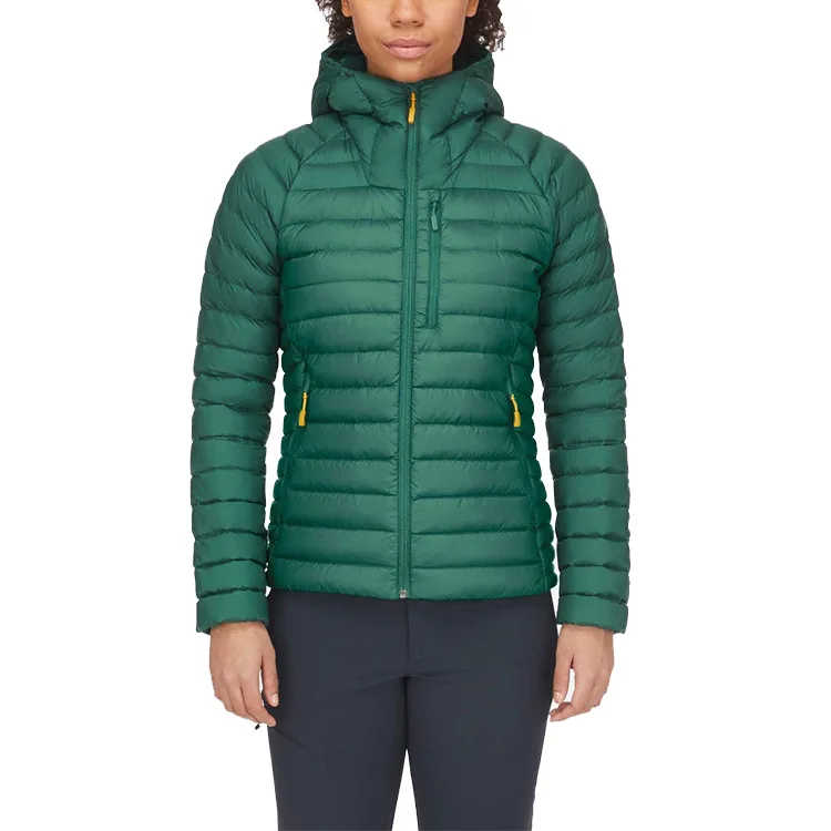 Women’s Hooded Puffer Jacket — 6 Colourways — Green, front view, worn