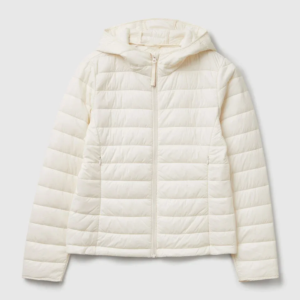 Women’s Hooded Puffer Jacket — 8 Colourways — Creamy White, front view