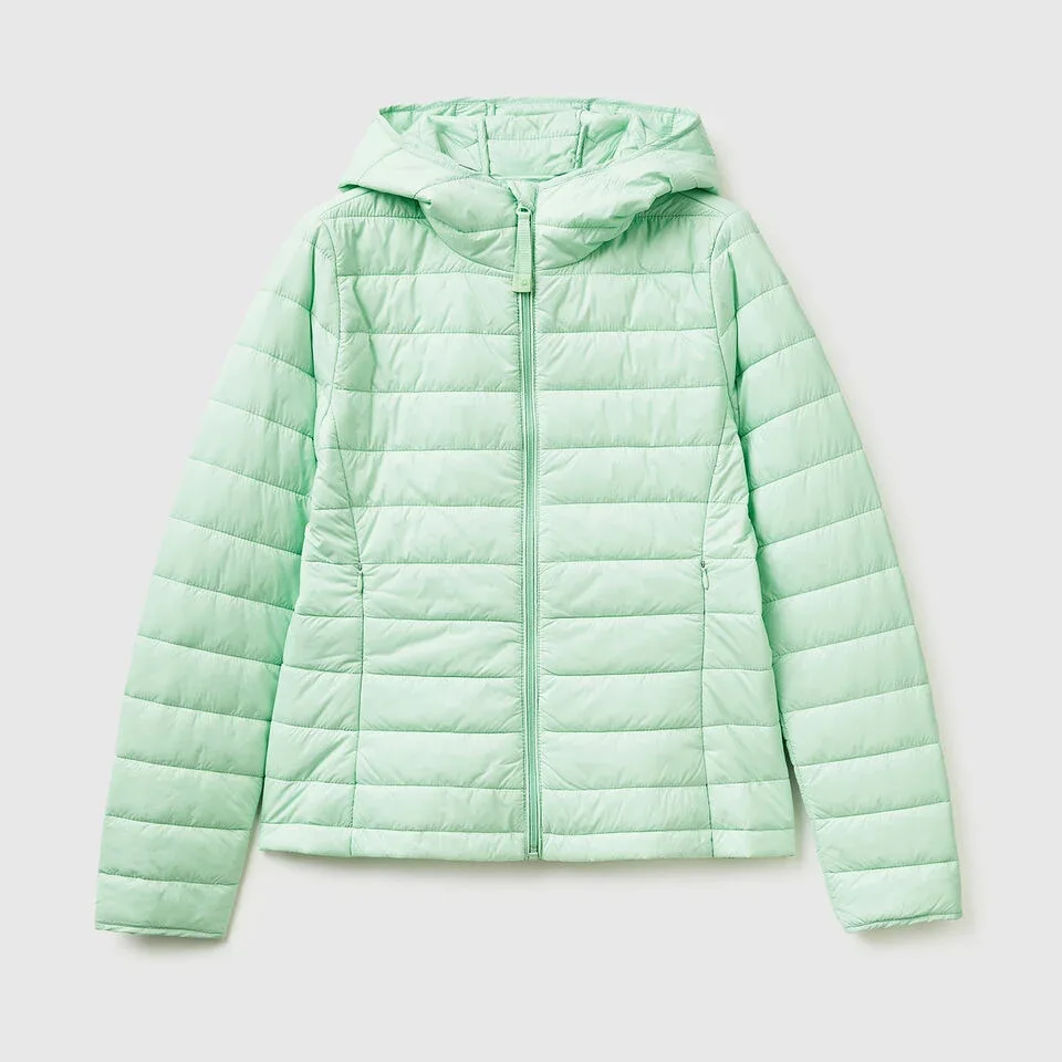 Women’s Hooded Puffer Jacket — 8 Colourways — Light Green, front view