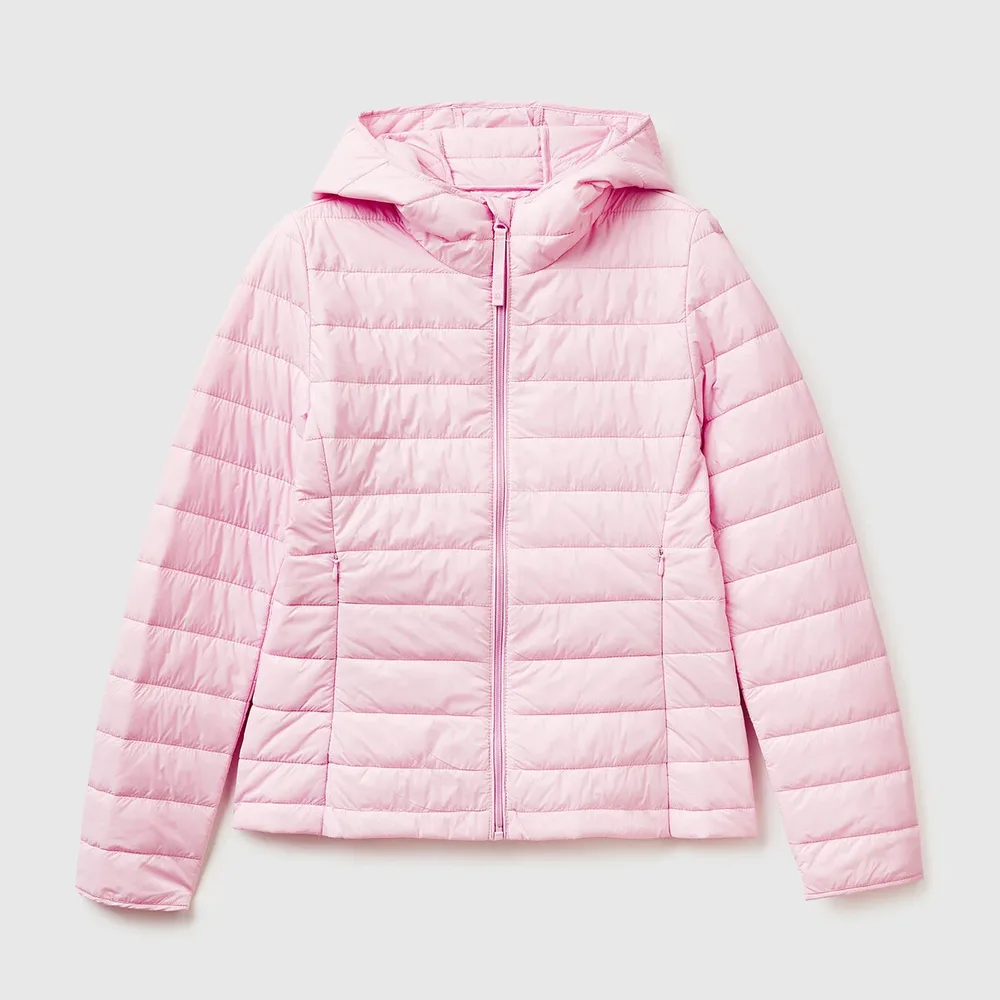 Women’s Hooded Puffer Jacket — 8 Colourways — Pink, front view