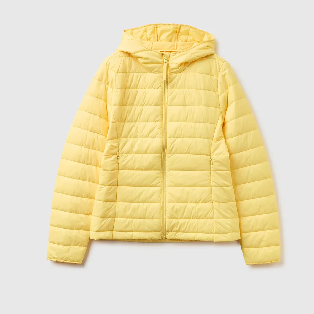 Women’s Hooded Puffer Jacket — 8 Colourways — Yellow, front view