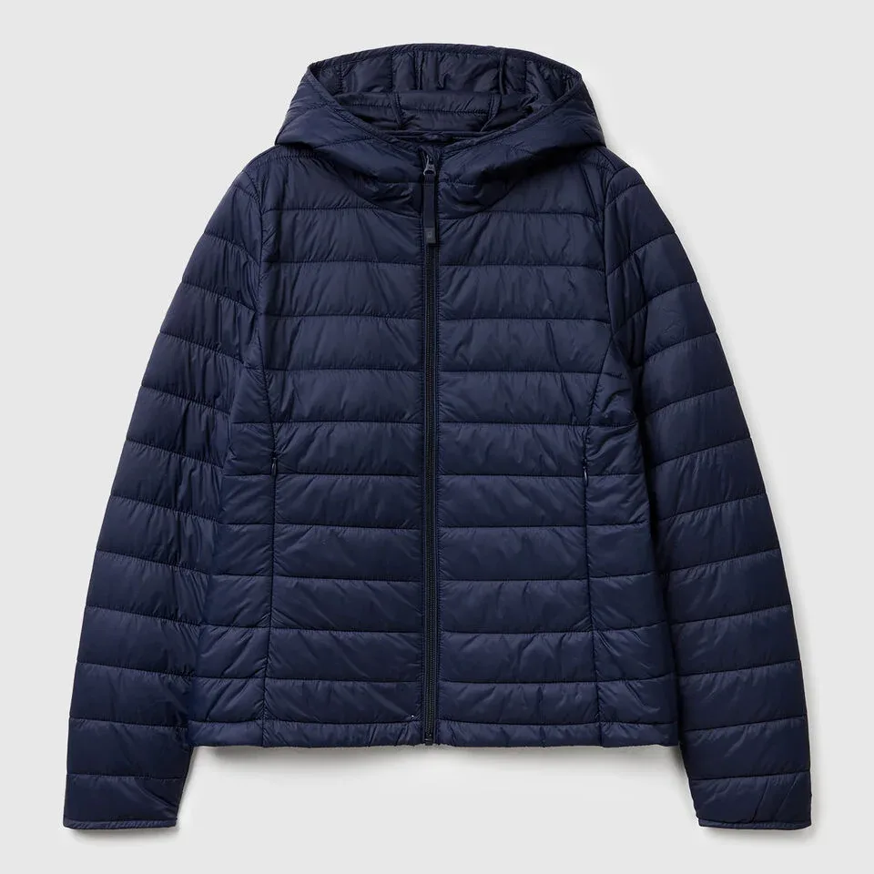 Women’s Hooded Puffer Jacket — 8 Colourways — Dark Blue, front view