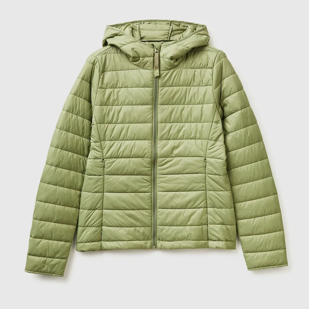 Women’s Hooded Puffer Jacket — 8 Colourways — Olive Green, front view
