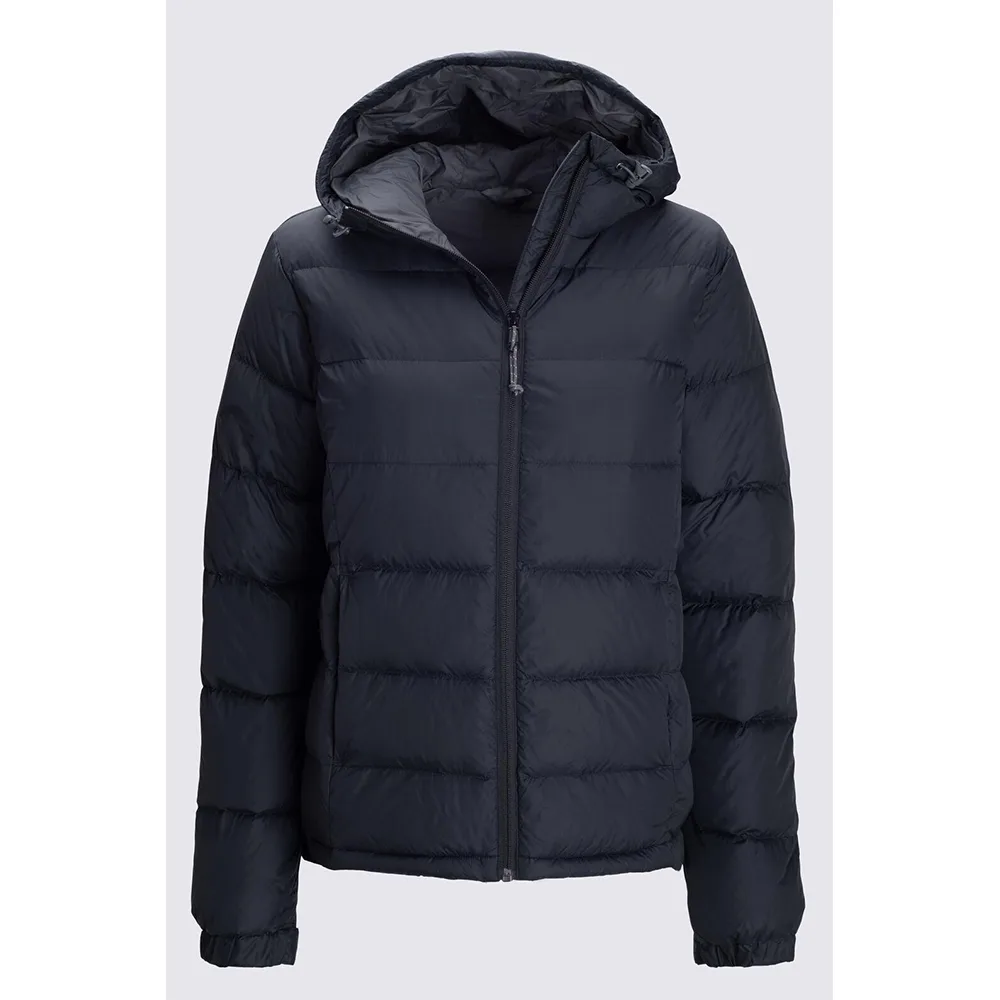 Women’s Hooded Puffer Jacket — Black — Black, front view, flat