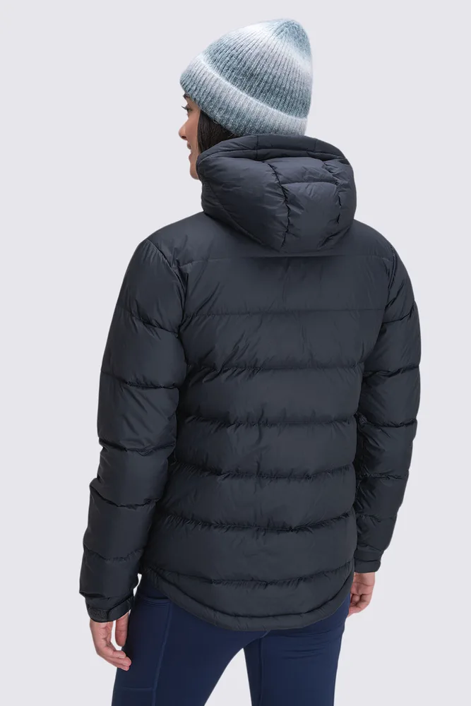 Women’s Hooded Puffer Jacket — Black — Black, back view, worn