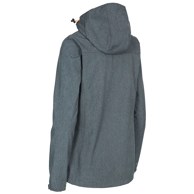 Women’s Hooded Softshell Jacket — 4 Colourways — Grey, back view, hood up