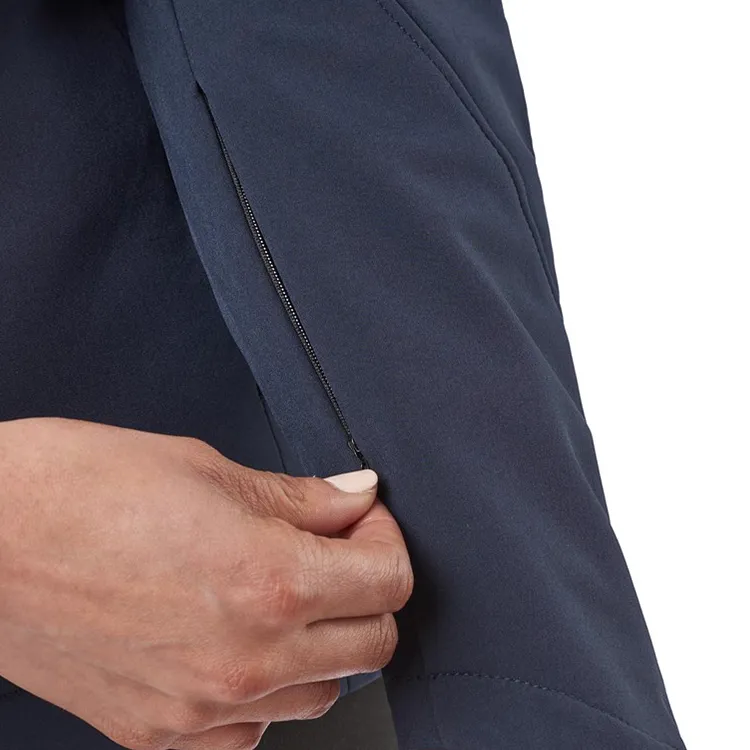 Women’s Hooded Softshell Jacket — Black & Navy — Navy, sleeve pocket detail