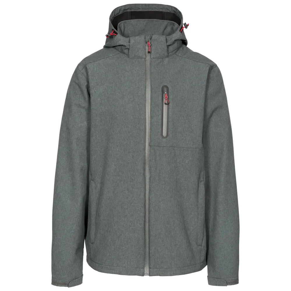 Women’s Hooded Softshell Jacket — Grey & Blue — Grey, front view