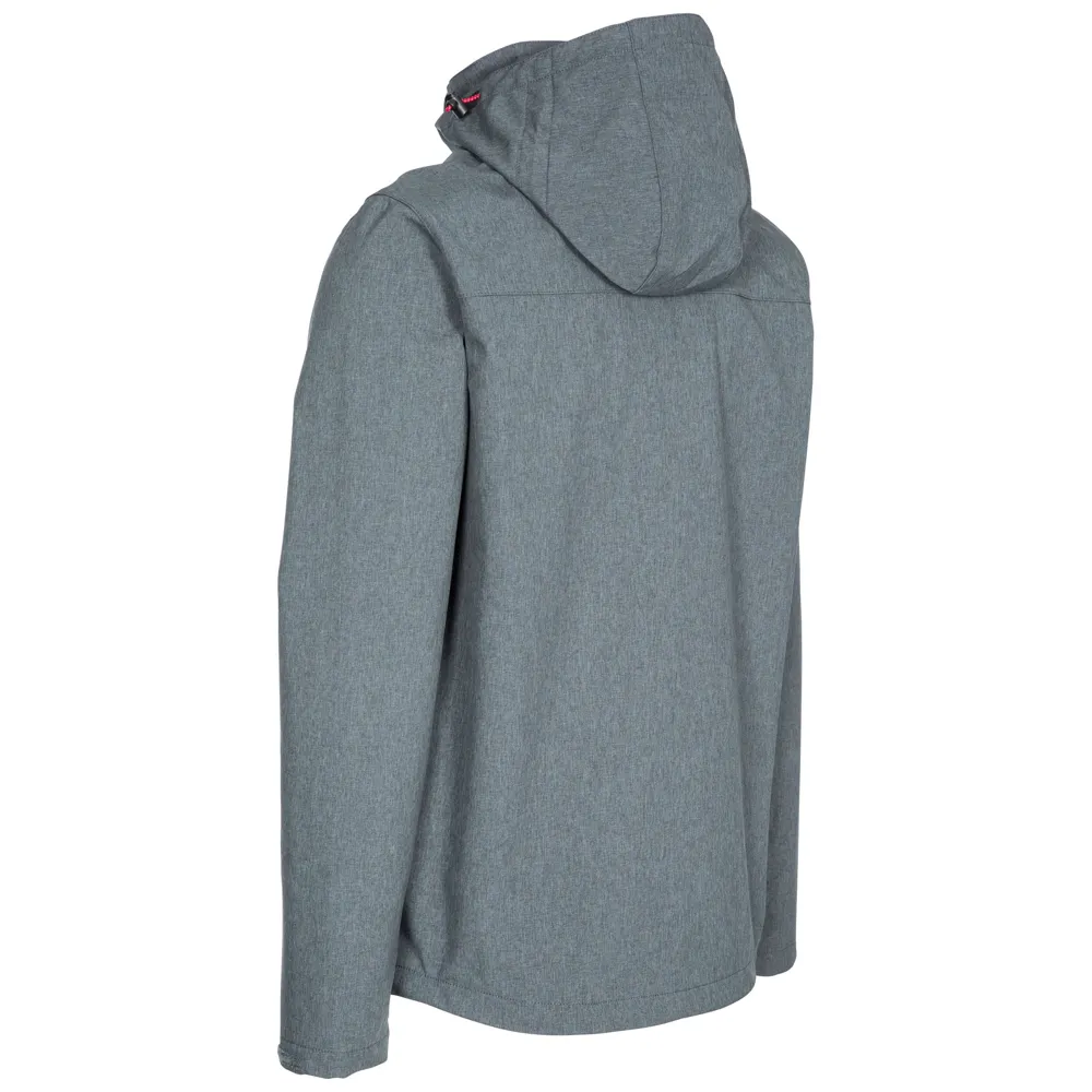 Women’s Hooded Softshell Jacket — Grey & Blue — Grey, back view