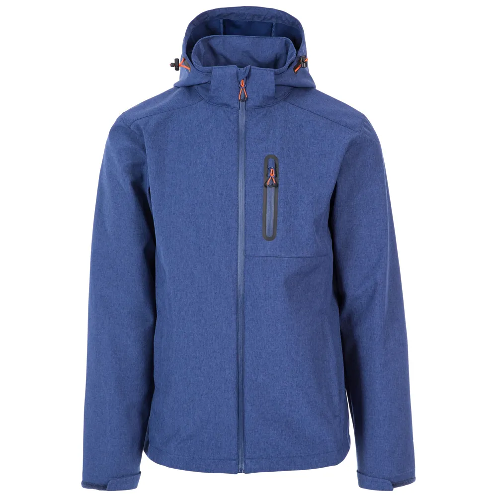 Women’s Hooded Softshell Jacket — Grey & Blue — Blue, front view