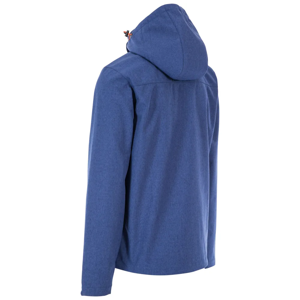 Women’s Hooded Softshell Jacket — Grey & Blue — Blue, back view