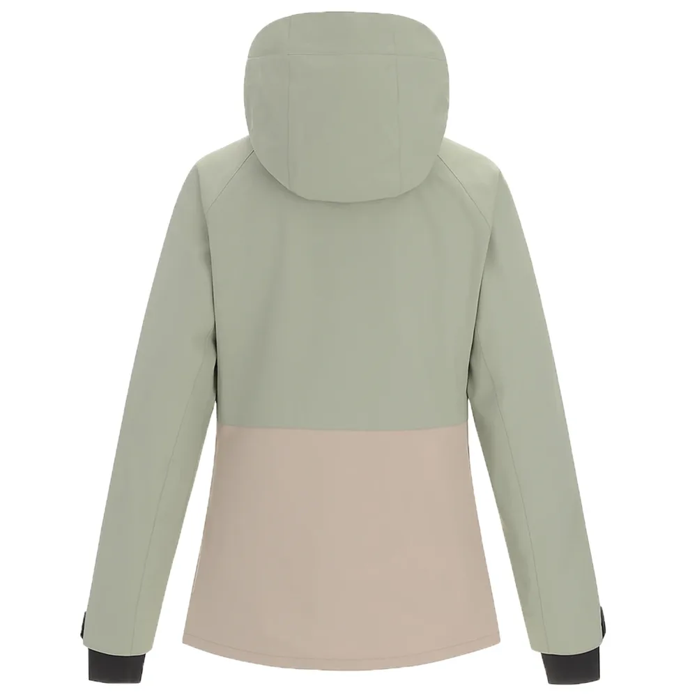 Women's Insulated Ski Jacket — Green & Khaki — Sage Green / Khaki, back view