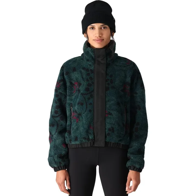 Women's Jacquard Sherpa Jacket — 2 Colourways — Green Floral, front view
