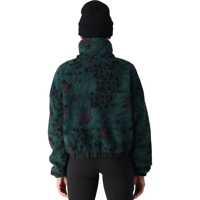 Women's Jacquard Sherpa Jacket — 2 Colourways — Green Floral, back view