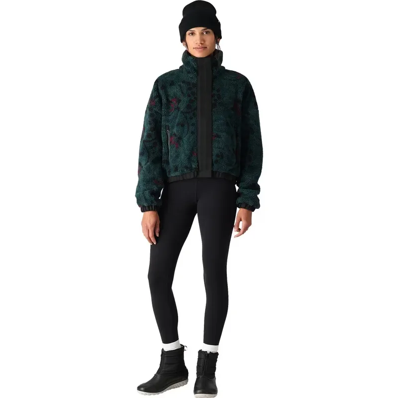 Women's Jacquard Sherpa Jacket — 2 Colourways — Green Floral, full front view