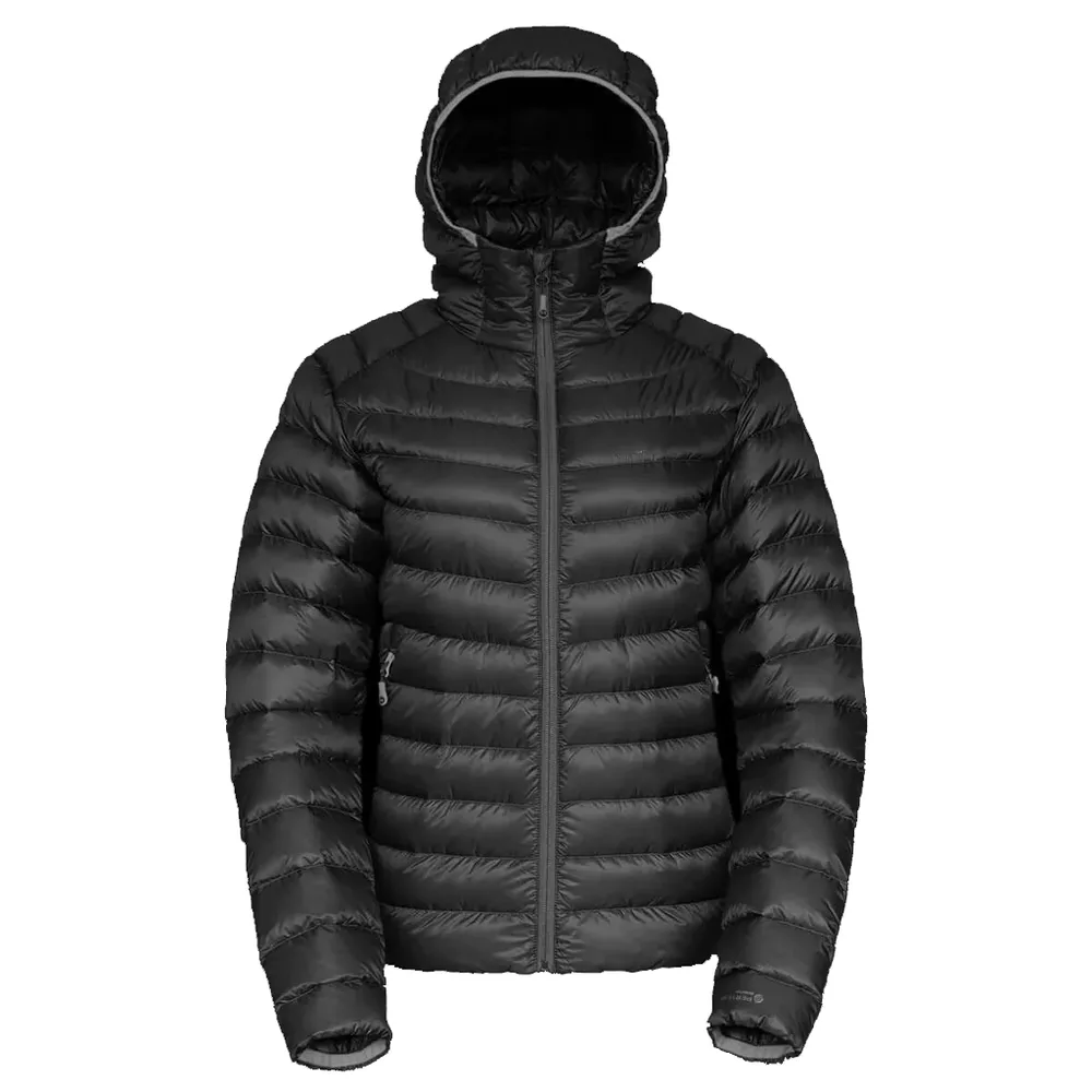 Women’s Lightweight Hooded Jacket — Burgundy, Black & Blue-Grey — Black, front view