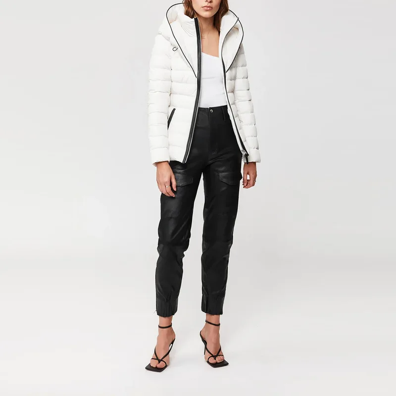 Women's Lightweight Hooded Puffer Jacket — 1 Colourway — White, worn front view, full length
