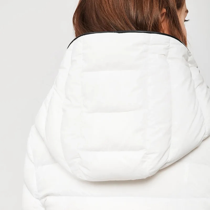 Women's Lightweight Hooded Puffer Jacket — 1 Colourway — White, hood detail from behind
