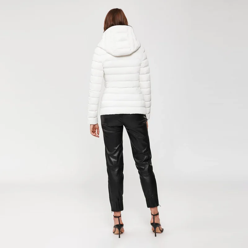 Women's Lightweight Hooded Puffer Jacket — 1 Colourway — White, worn back view