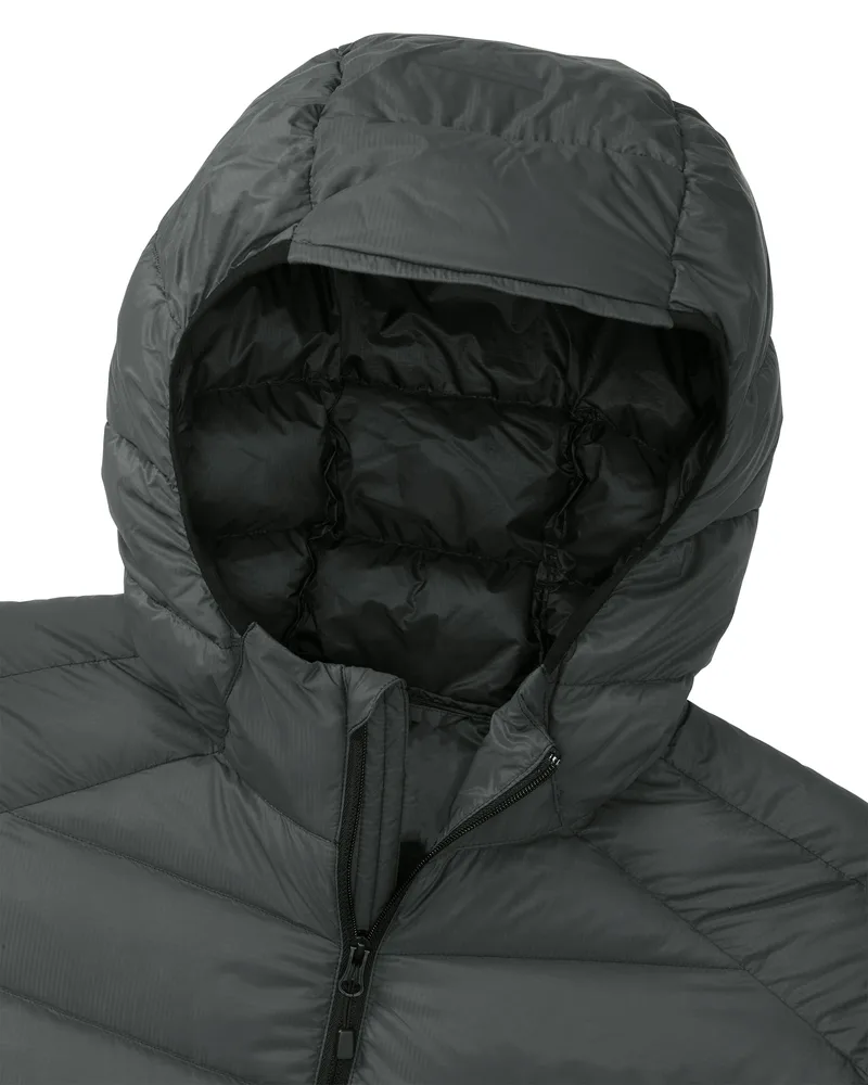 Women’s Lightweight Quilted Jacket — Charcoal — Charcoal, hood close-up