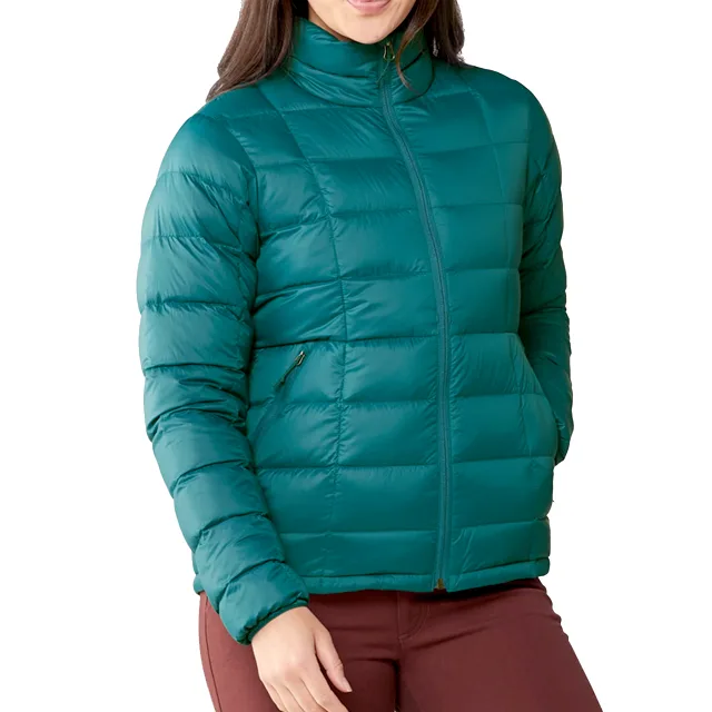 Women’s Lightweight Quilted Jacket — Teal — Teal, front view, worn