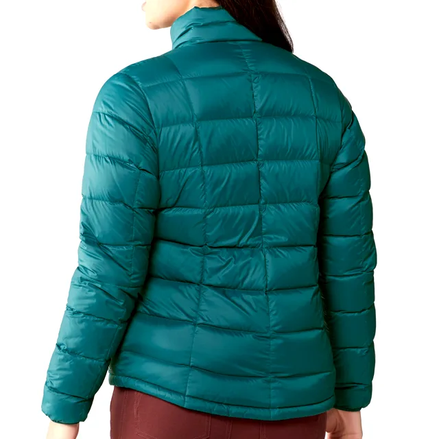 Women’s Lightweight Quilted Jacket — Teal — Teal, back view, worn