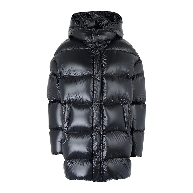 Women's Long Puffer Coat — 1 Colourway — Black, front view