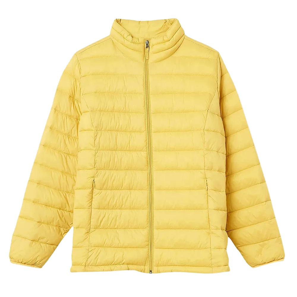 Women’s Long Quilted Puffer Jacket — Yellow — Yellow, front view