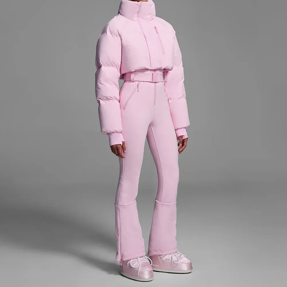 Women's One-Piece Ski Suit — 4 Colourways — Pink, worn front view