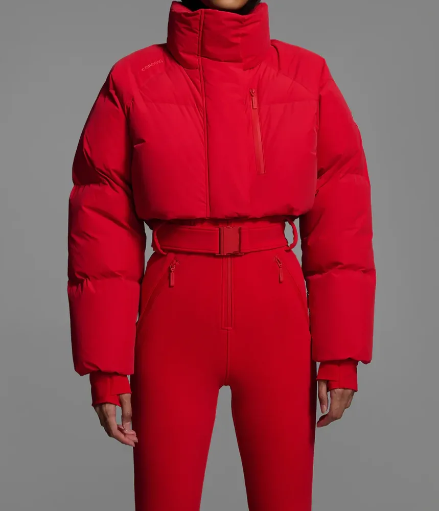 Women's One-Piece Ski Suit — 4 Colourways — Red, upper-body close view