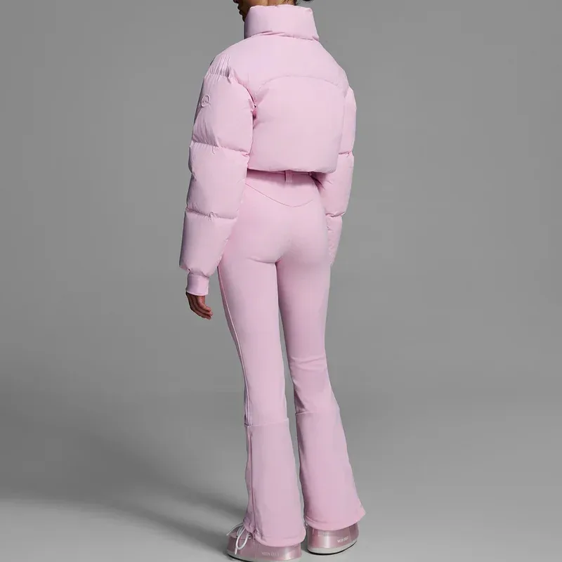 Women's One-Piece Ski Suit — 4 Colourways — Pink, worn back view