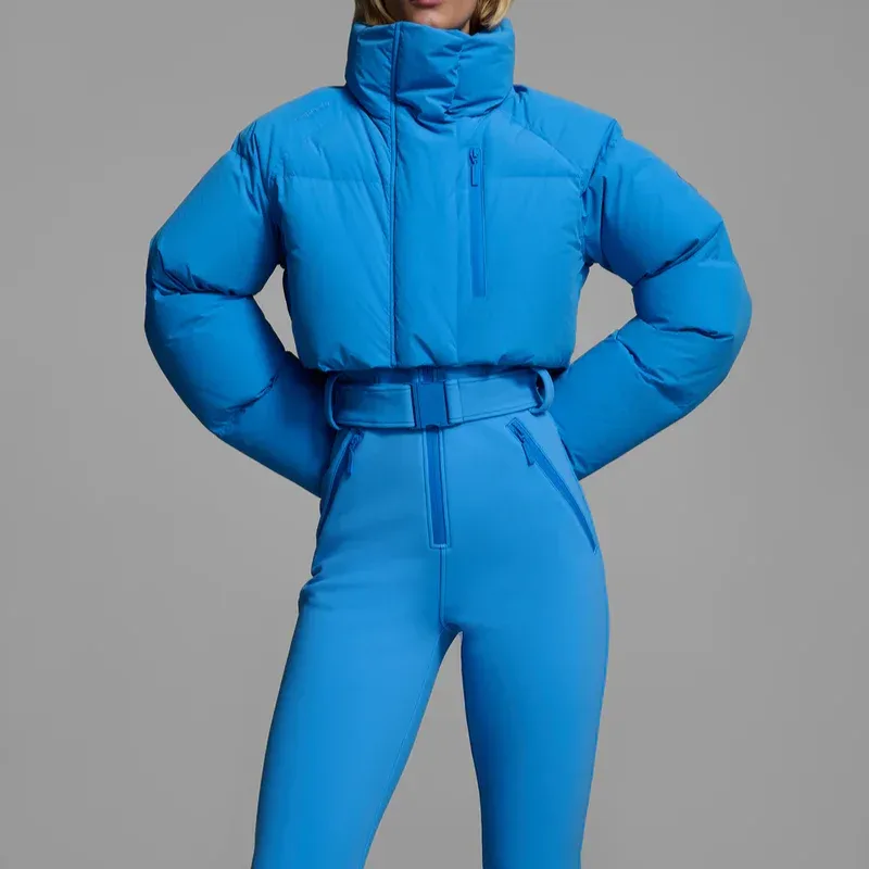 Women's One-Piece Ski Suit — 4 Colourways — Blue, worn front view