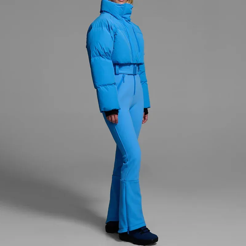 Women's One-Piece Ski Suit — 4 Colourways — Blue, worn side view