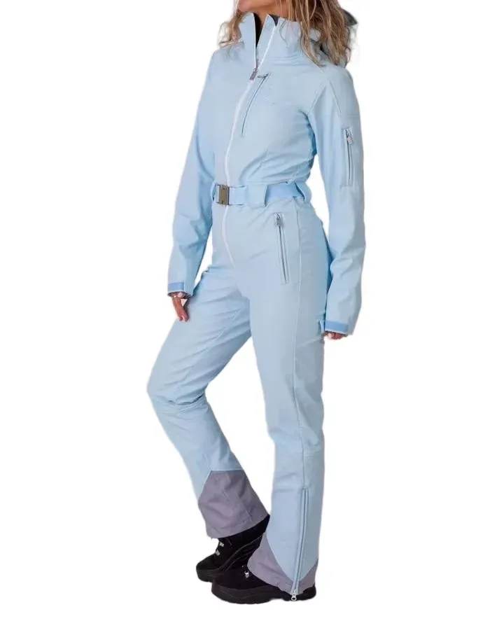 Women's One-Piece Ski Suit — Sky Blue — Sky Blue, front three-quarter view