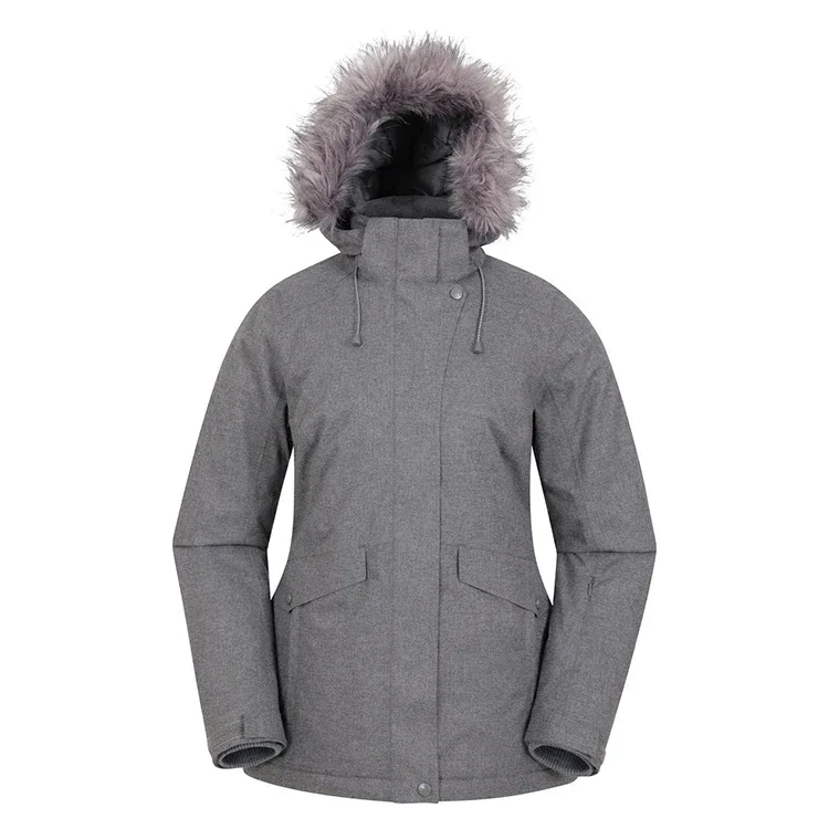 Women’s Parka Ski Jacket — Grey — Grey, front view