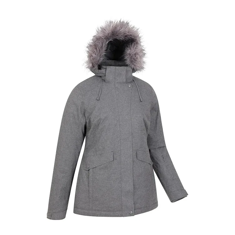 Women’s Parka Ski Jacket — Grey — Grey, front angle view