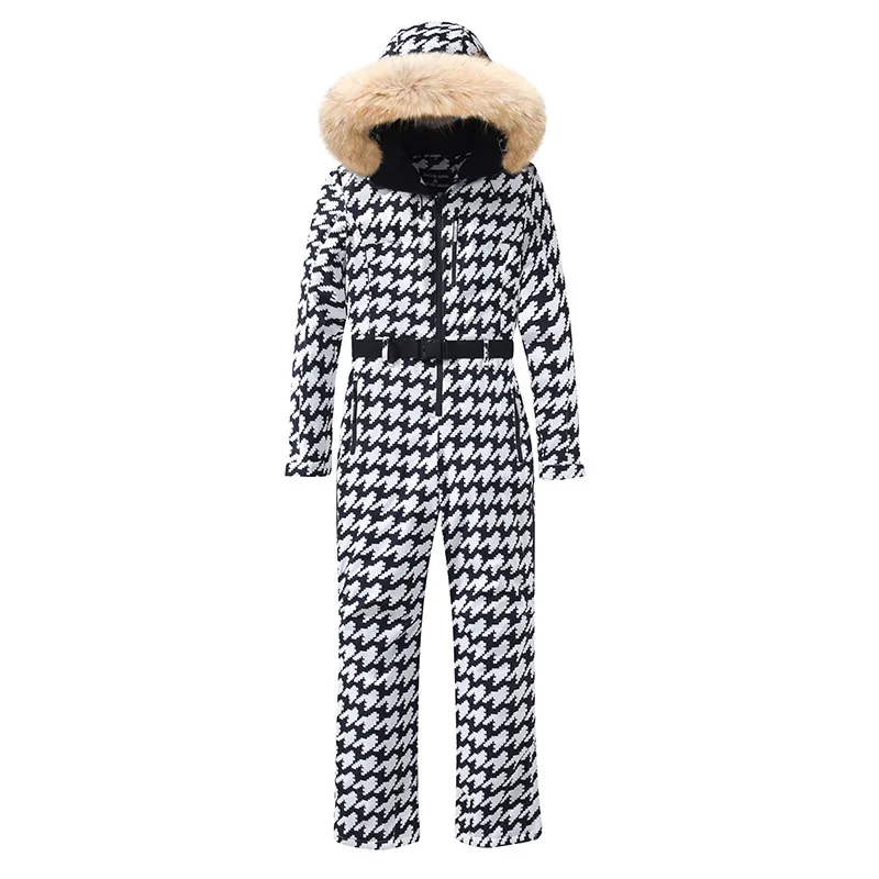 Women's plus-size one-piece ski suit — Houndstooth Print