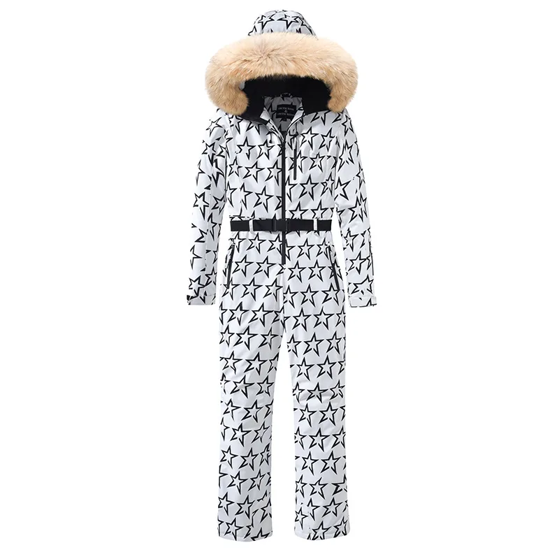 Women's plus-size one-piece ski suit — White Star Print