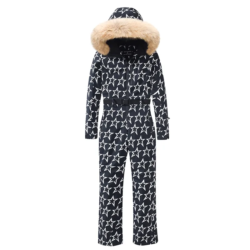 Women's plus-size one-piece ski suit — Black Star Print