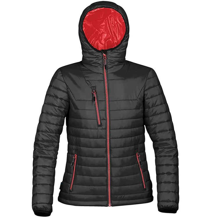 Women’s Puffer Jacket — Black & Navy — Black, front view