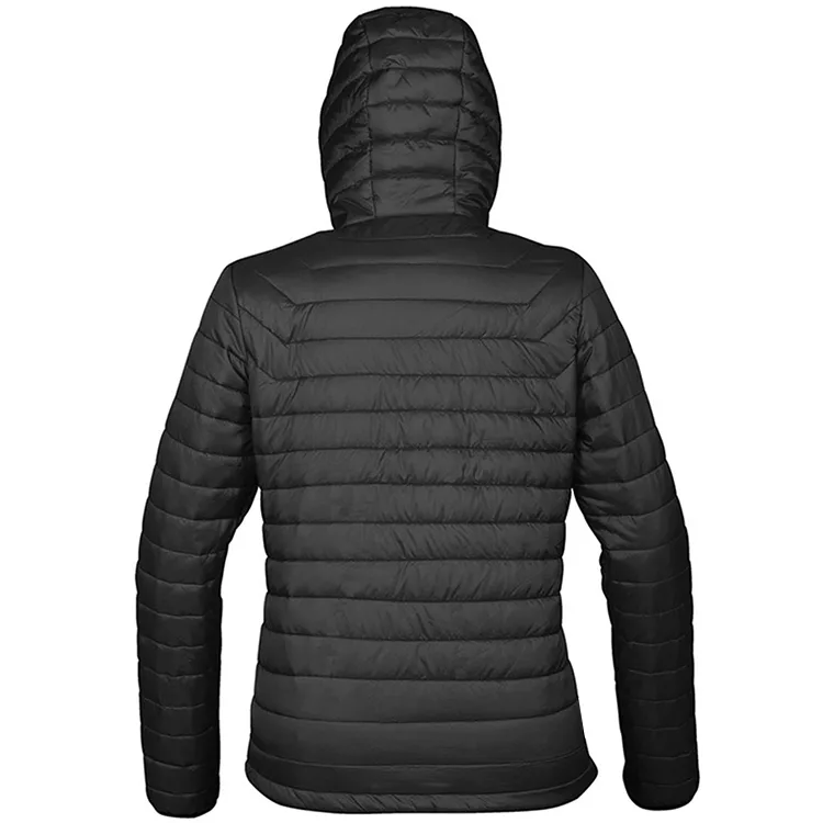 Women’s Puffer Jacket — Black & Navy — Black, back view