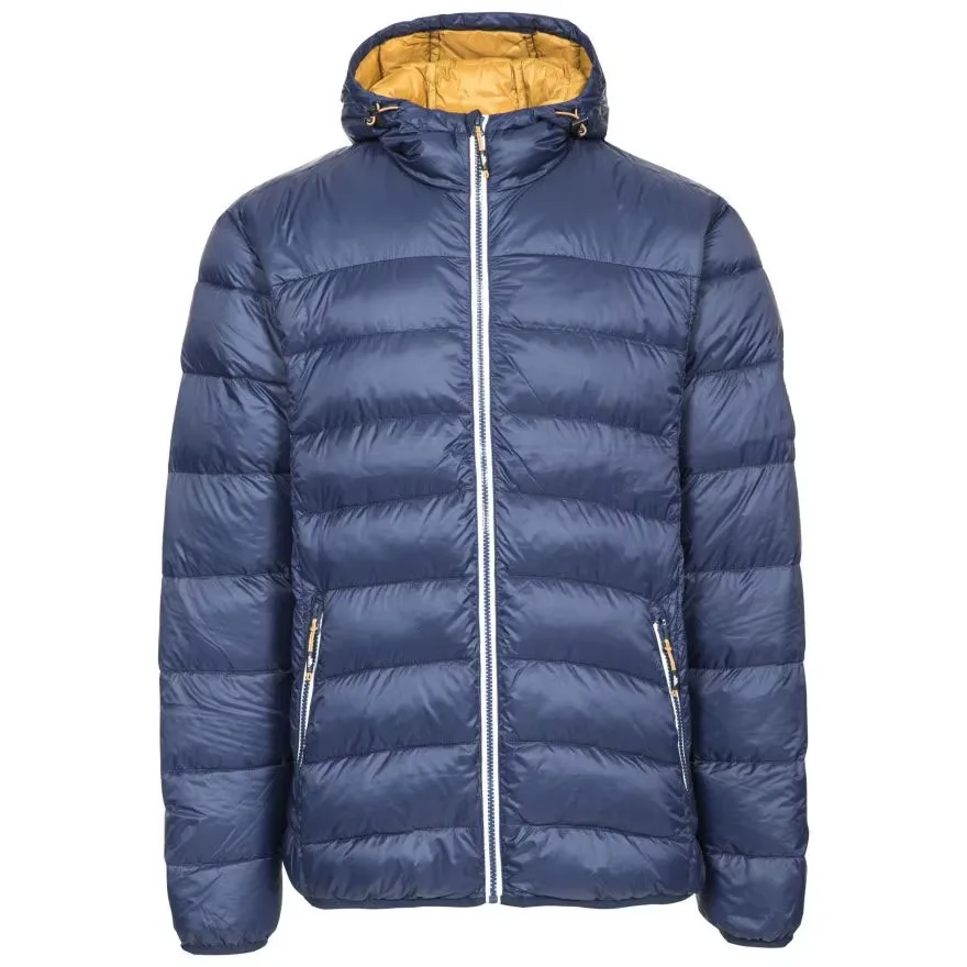 Women’s Puffer Jacket — Black & Navy — Navy, front view